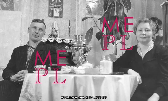 : Couple at a table, Zagorsk, Russia : Couple at a table, Zagorsk, Russia
