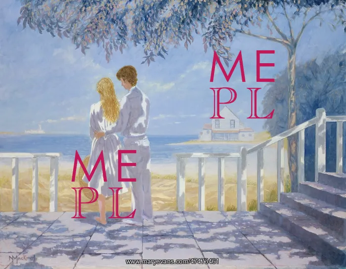 : Couple on a veranda with sand and sea : Couple on a veranda with sand and sea
