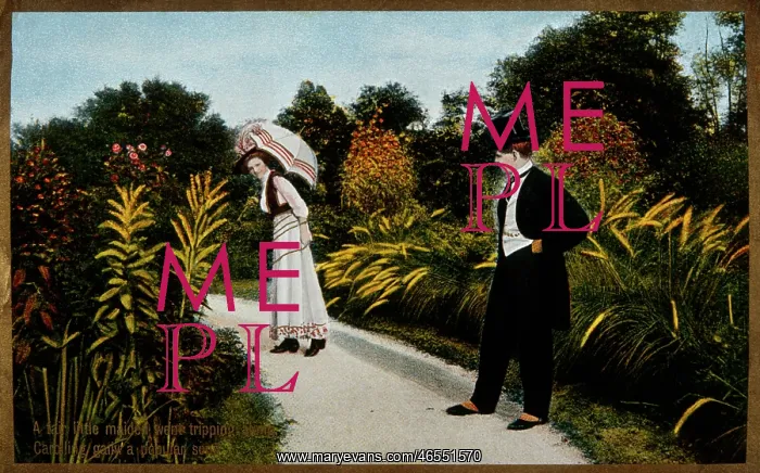 : Couple walking along a garden path : Couple walking along a garden path