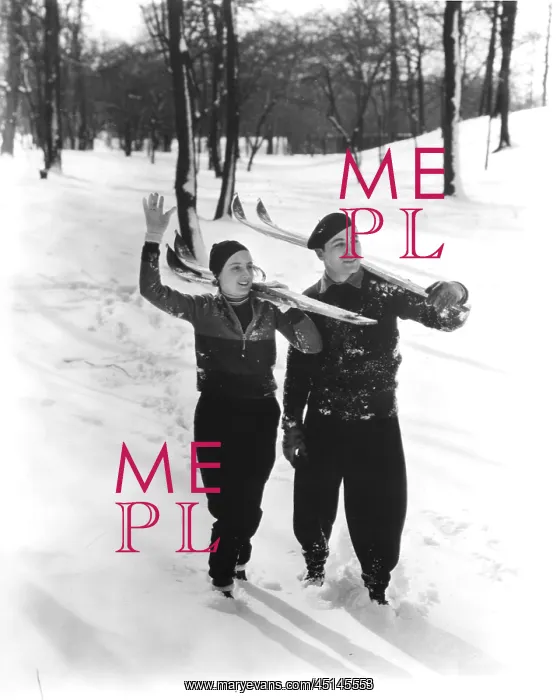 : Couple Walking In Snow Skiing : Couple Walking In Snow Skiing