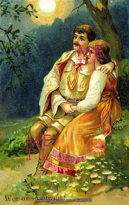 : couples, love couple in moonlight, Germany, 1907 : couples, love couple in moonlight, Germany, 1907