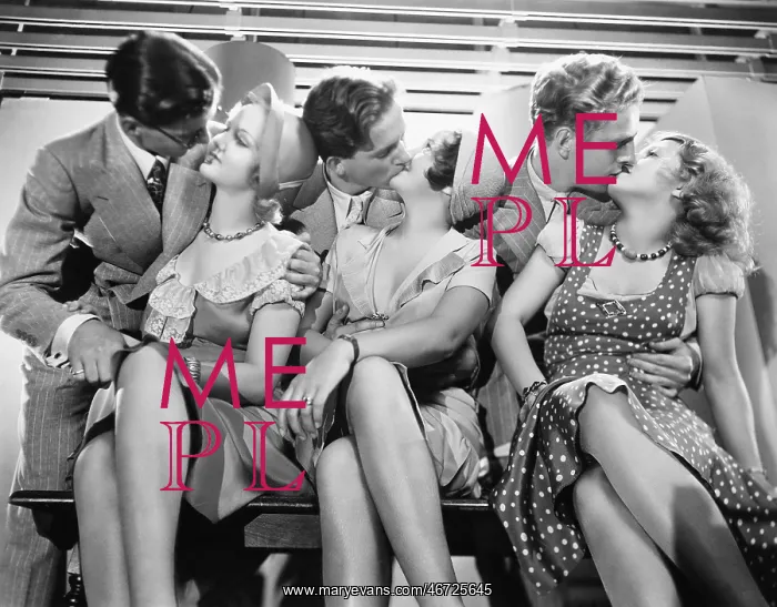 : Three couples romancing and kissing : Three couples romancing and kissing