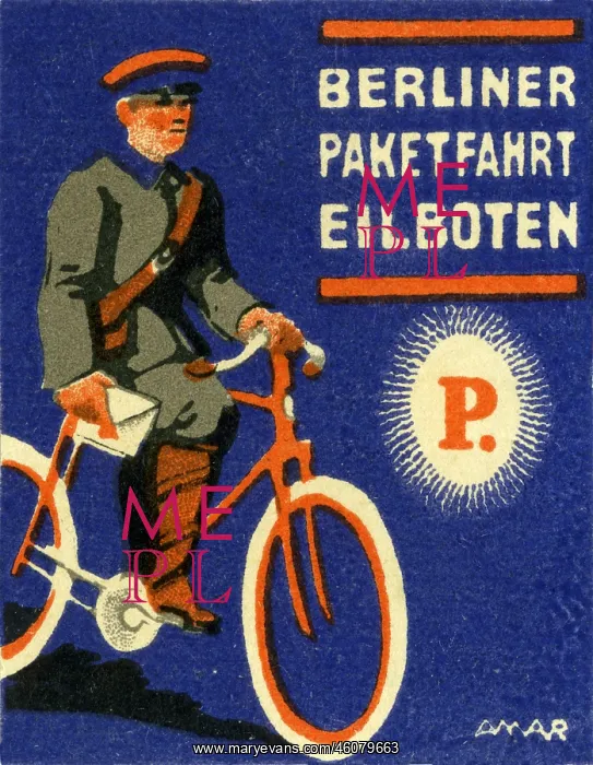 : Courier with bicycle, circa 1913 : Courier with bicycle, circa 1913