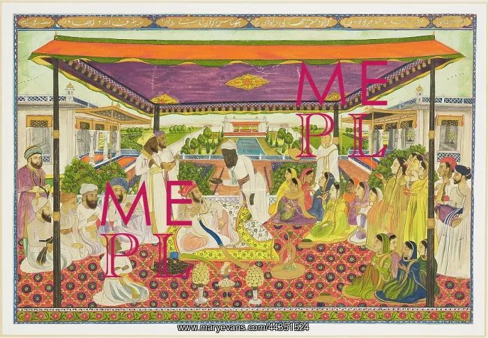 : Court scene with panoramic palace : Court scene with panoramic palace