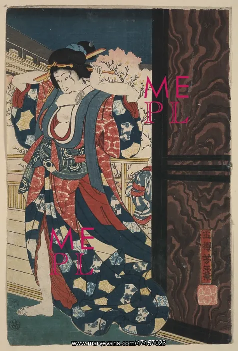 : A courtesan fixing her hair : A courtesan fixing her hair