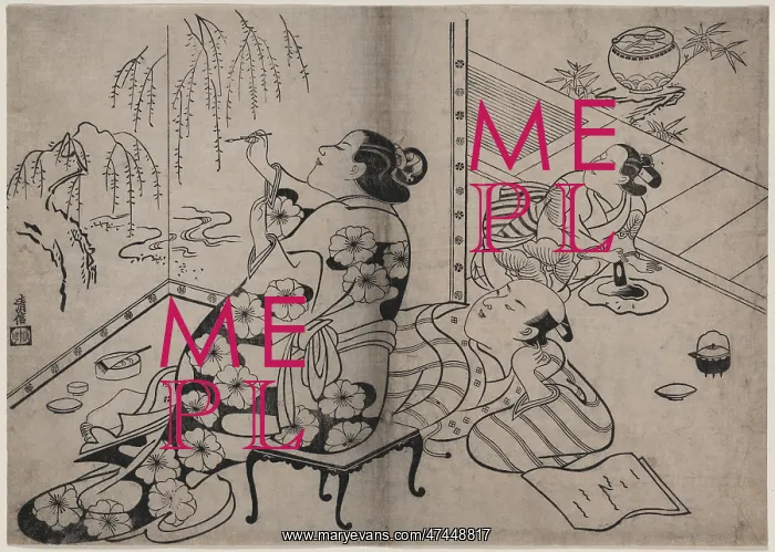 : Courtesan painting a screen : Courtesan painting a screen