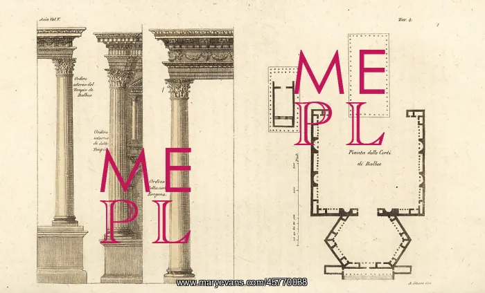 : Courtyard and columns of Heliopolis, Temple of Baalbek : Courtyard and columns of Heliopolis, Temple of Baalbek