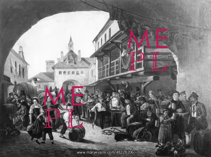 : Courtyard of the Hofbraeuhaus in Munich, 1858 : Courtyard of the Hofbraeuhaus in Munich, 1858