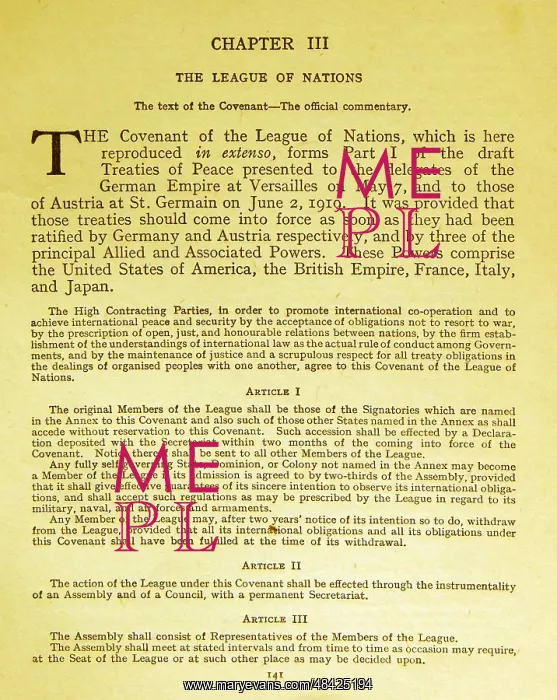 : The Covenant of the League of Nations was the : The Covenant of the League of Nations was the