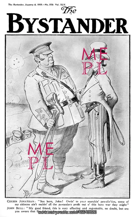 : Front cover of The Bystander, 1915: US war profiteering : Front cover of The Bystander, 1915: US war profiteering