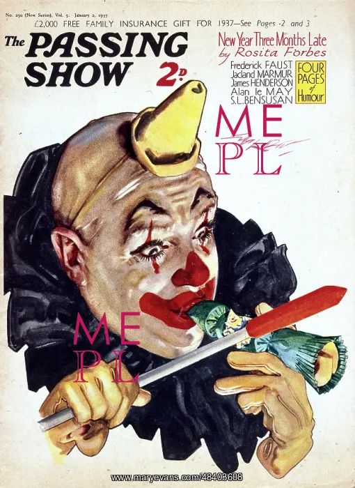 : Cover design, clown with Christmas cracker : Cover design, clown with Christmas cracker