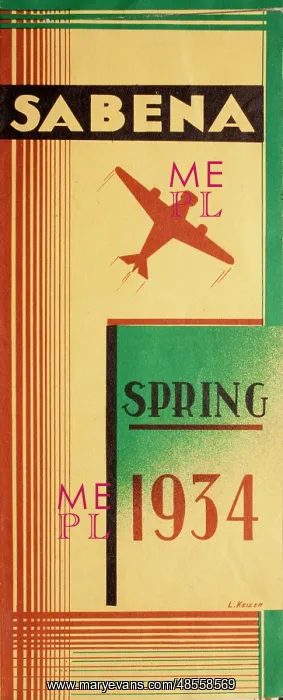  : Cover design, Sabena timetable, Spring 1934
