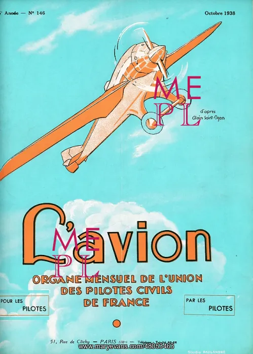: The front cover of L'Avion October 1938 : The front cover of L'Avion October 1938