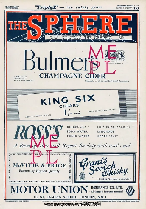 : Front cover of The Sphere, 9th October 1943 : Front cover of The Sphere, 9th October 1943