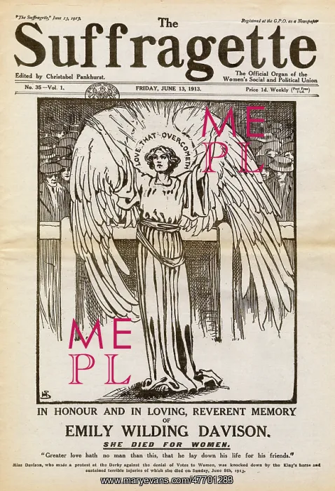 : Cover of The Suffragette featuring memorial to Emily Davison : Cover of The Suffragette featuring memorial to Emily Davison