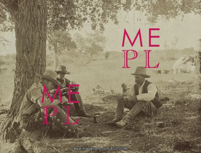 : Three cowboys sitting under a tree, having : Three cowboys sitting under a tree, having