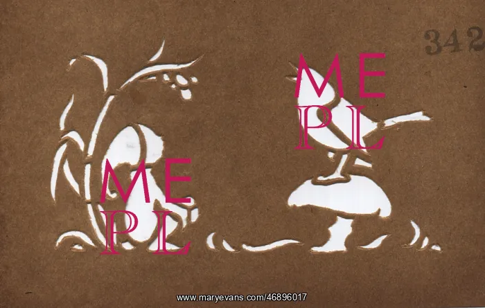 : Craft Ephemera - 1940's, pixie, bird, card stencil : Craft Ephemera - 1940's, pixie, bird, card stencil