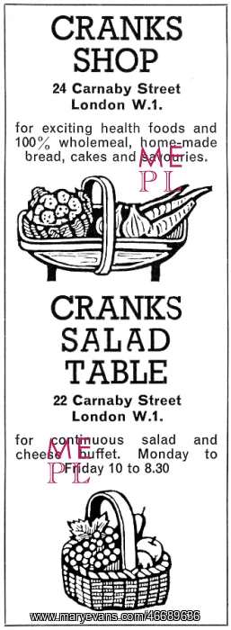 : Cranks advertisement 1966 : Cranks advertisement 1966