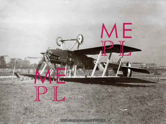: Crashed BE2E biplane, Bailleul, Northern France, WW1 : Crashed BE2E biplane, Bailleul, Northern France, WW1