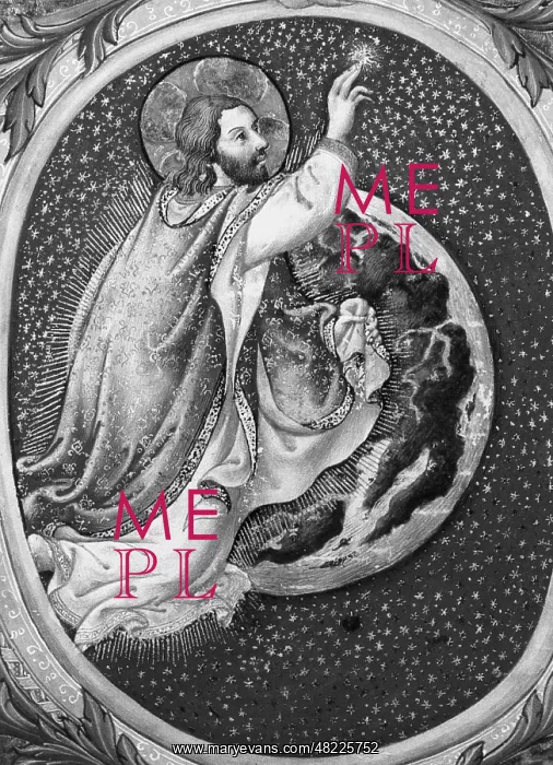 : Creation. The miniature from Siena shows God creating the stars : Creation. The miniature from Siena shows God creating the stars