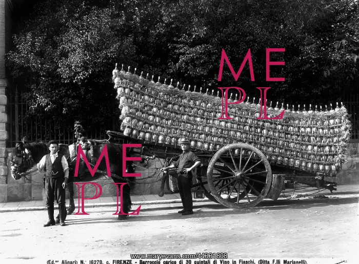: Creative. Firenze. Cart loaded with thirty quintals of wine in flasks : Creative. Firenze. Cart loaded with thirty quintals of wine in flasks
