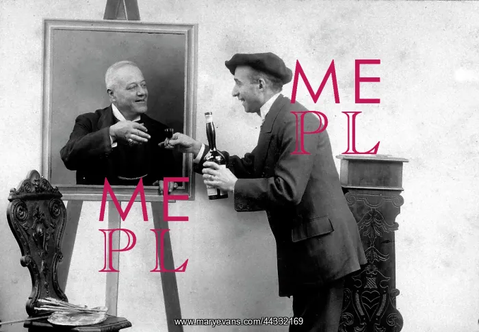  : Creative. Humorous scene showing a painter who offers an alcoholic drink