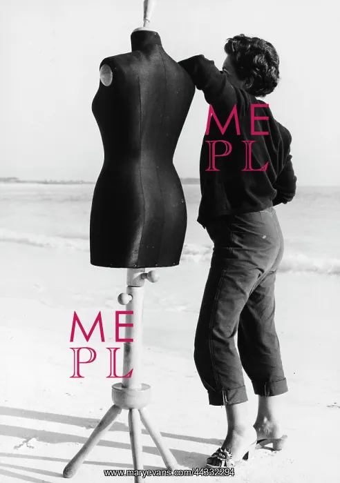  : Creative. Woman and manikin on the beach
