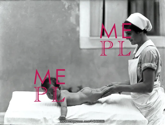 : Creative. Nurse with newborn during an exercise for the book La ginnastica del lattante : Creative. Nurse with newborn during an exercise for the book La ginnastica del lattante