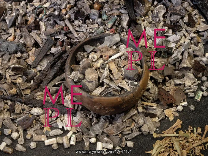 : Cremated bones, Swedish History Museum, Stockholm, Sweden : Cremated bones, Swedish History Museum, Stockholm, Sweden