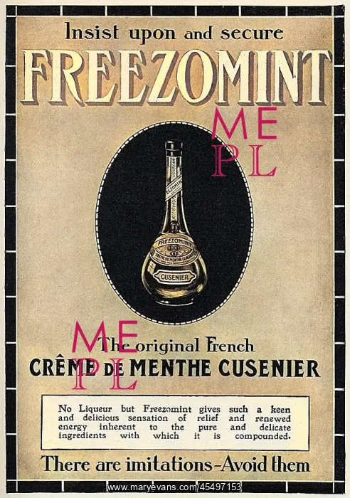 : Creme de Menthe advertisement, 1914 : Creme de Menthe advertisement, 1914