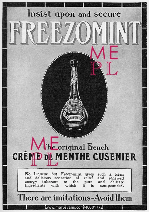 : Creme de Menthe advertisement, 1914 : Creme de Menthe advertisement, 1914