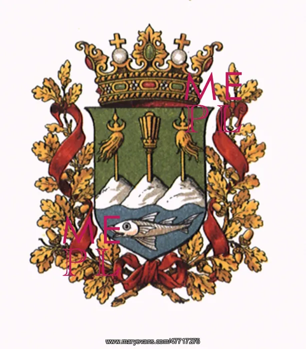 : Crest with Fish, Crown : Crest with Fish, Crown