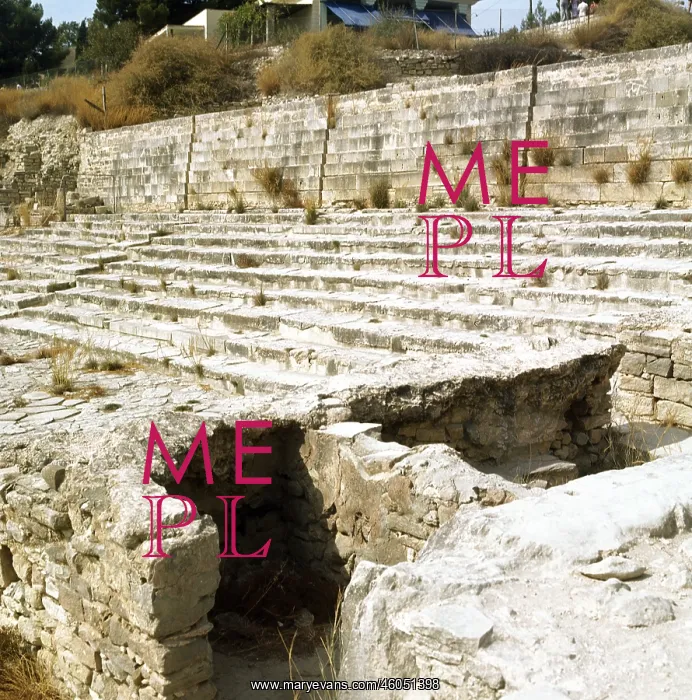 : Crete, Greece, palace of Phaistos, western court with old palace wall, circa 1800 B.C : Crete, Greece, palace of Phaistos, western court with old palace wall, circa 1800 B.C