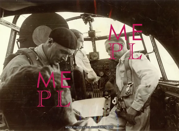 : The crew during the flight test of an Avro Lancaster : The crew during the flight test of an Avro Lancaster