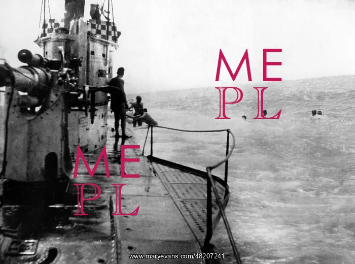 : Crew of a German submarine having a bath, 1916 : Crew of a German submarine having a bath, 1916