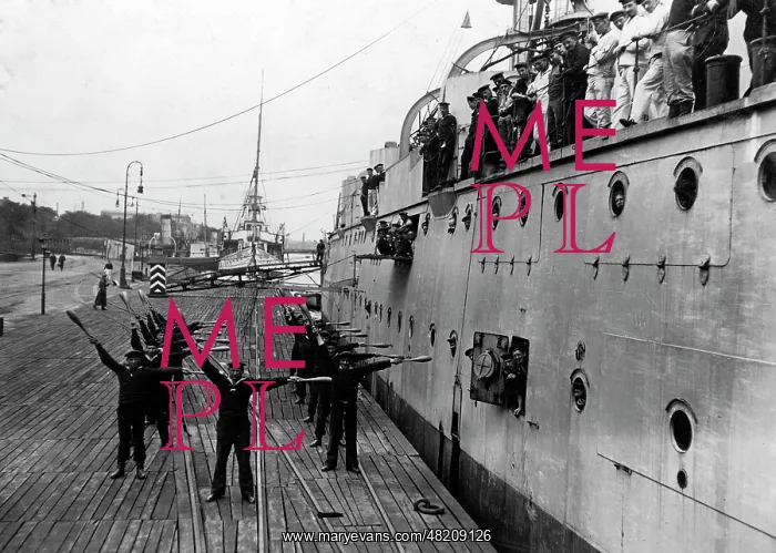 : Crew members of a German warship exercising, 1916 : Crew members of a German warship exercising, 1916