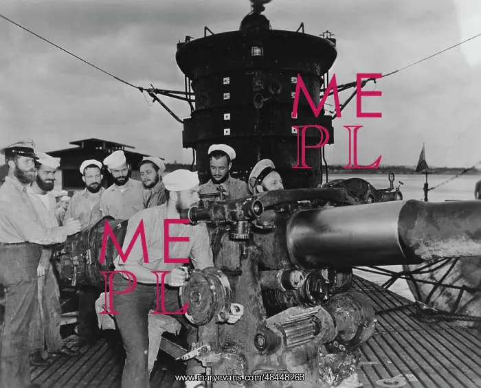 : Crewmembers aboard USS S-44 manning the submarine's : Crewmembers aboard USS S-44 manning the submarine's