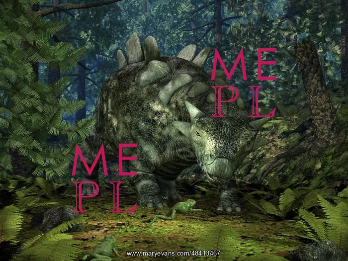 : A Crichtonsaurus crosses paths with a pair of frogs within ? : A Crichtonsaurus crosses paths with a pair of frogs within ?