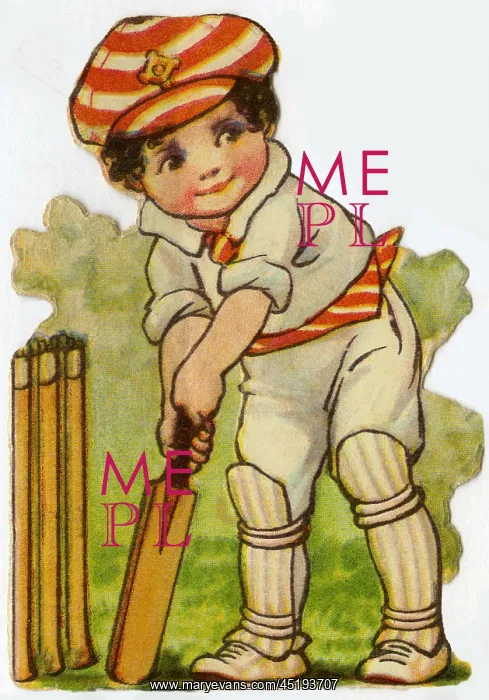 : Cricket. Artist: Ada Leonora Bowley. A batsman at the crease : Cricket. Artist: Ada Leonora Bowley. A batsman at the crease