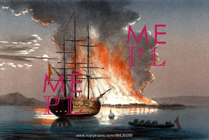: Crimean War Burning of the redout at Kale 1857 : Crimean War Burning of the redout at Kale 1857