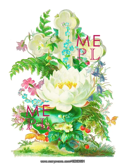 : Cross with assorted flowers on a Victorian scrap : Cross with assorted flowers on a Victorian scrap
