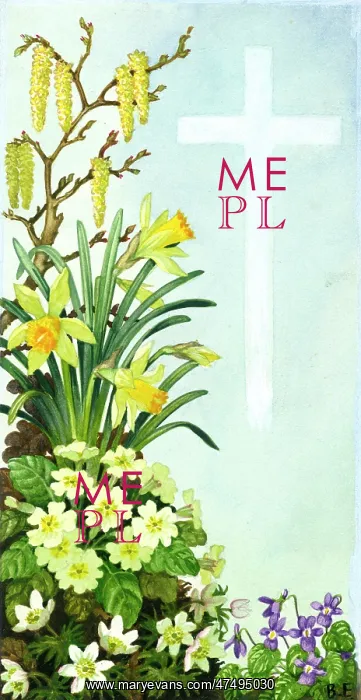 : Cross with catkins, wild daffodils, primrose : Cross with catkins, wild daffodils, primrose