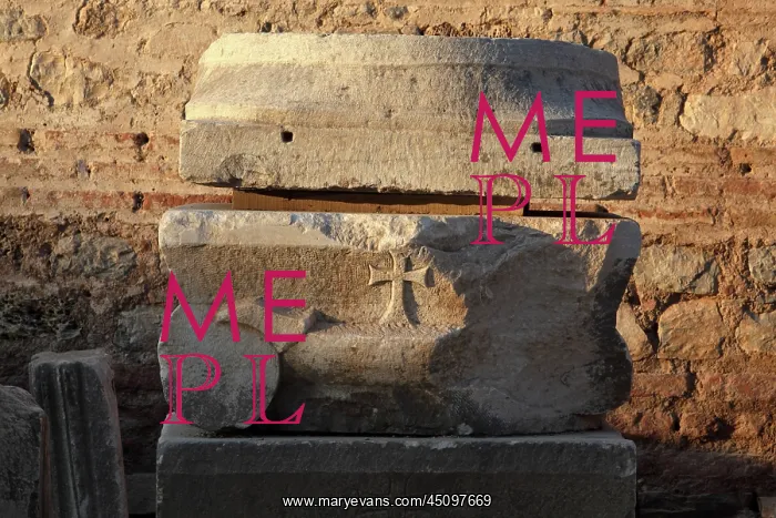 : Cross on column base, Ephesus, Izmir, Turkey : Cross on column base, Ephesus, Izmir, Turkey