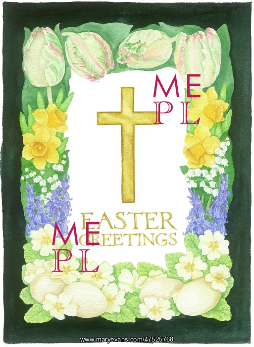 : Cross and Easter Greetings with flowers : Cross and Easter Greetings with flowers