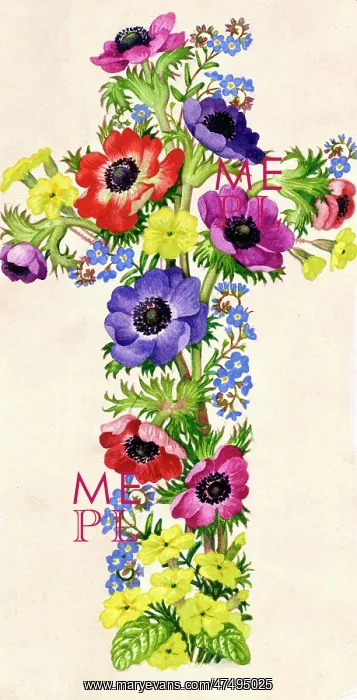  : Cross of forget-me-nots and primroses