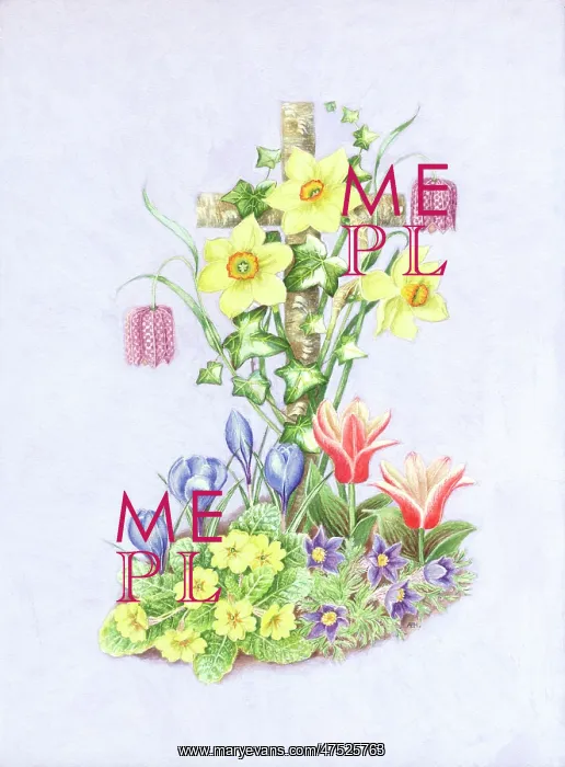 : Cross with ivy, daffodils, crocus, primroses etc : Cross with ivy, daffodils, crocus, primroses etc