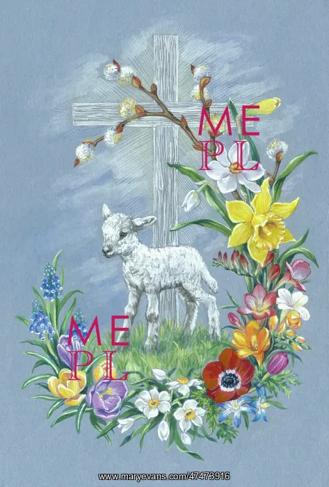 : Cross with Lamb and Spring flowers : Cross with Lamb and Spring flowers