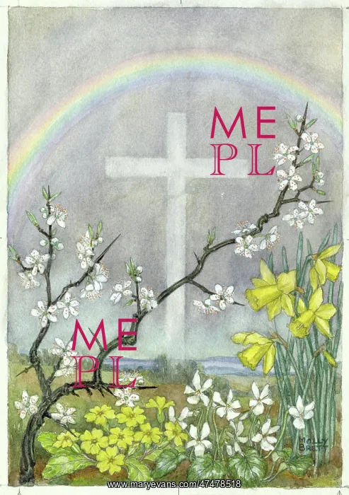 : Cross and rainbow, with spring flowers : Cross and rainbow, with spring flowers