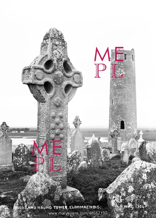 : Cross and Round Tower, Clonmacnois : Cross and Round Tower, Clonmacnois