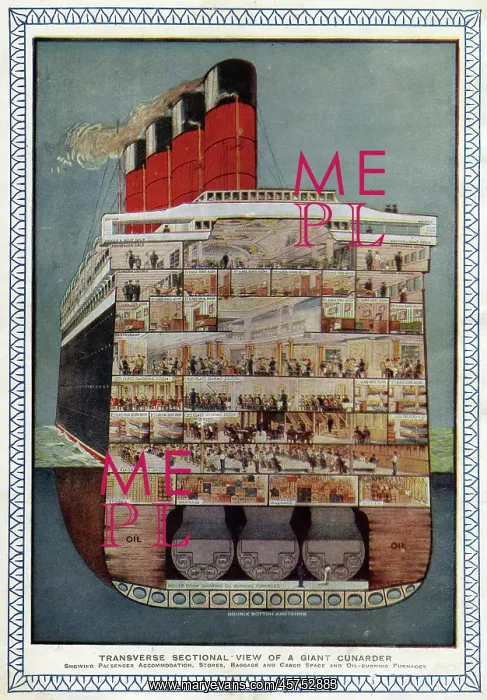 : Cross-section of Aquitania steamship : Cross-section of Aquitania steamship
